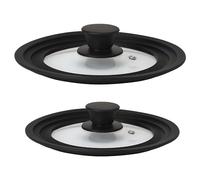 briebe TotaLid Set 2 Coperchi Universali per Padella 18-20-22/24-26-28cm | Multidiametro Bordo in Silicone, Vetro, senza BPA, per Pentole, Nero