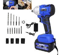 BRIEFNESS Avvitatore elettrico a percussione a batteria da 21 V, 1/2 pollici, con coppia elevata, batteria agli ioni di litio da 6,0 Ah, con 4 inserti per chiavi a bussola e corone per il trasporto