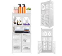 BRIEFNESS Mobiletto da bagno impermeabile a 3 livelli in PVC con 2 ante - Organizer per shampoo, carta igienica, cosmetici