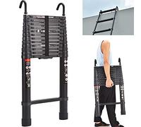 BRIEFNESS Scala telescopica da 5 m con gancio staccabile, scala in alluminio, resistente, scala estensibile multiuso, portata 150 kg, approvata EN131, nera, alluminio nero da 5 m, con gancio