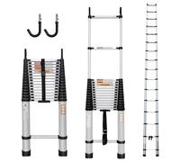 BRIEFNESS Scala telescopica multiuso in alluminio da 6,2 M/20,3 piedi con ganci staccabili e gradini estensibili, capacità di carico 150 kg, antiscivolo