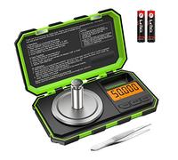 Brifit Bilancia da Cucina, Bilancia Digitale Tascabile 50g / 0,001g, Bilancia per Alimenti Precisione da 0,001 g, con Peso di Calibrazione 50 g, Pinzette, Funzione Tara, Retroilluminazione LCD -Verde