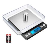 Brifit Bilancia di precisione, 500 g/0,01 g, bilancia da cucina, con funzione tara e conto, schermo LCD retroilluminato, 100 g di peso di calibrazione (acciaio inossidabile, nero)