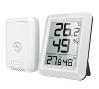 Brifit Termometro per interni ed esterni, igrometro con sensore esterno, igrometro con grande display LCD, interruttore ℃/℉, ideale per ufficio, casa, bianco