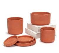 Briful 3 vasi in terracotta con sottovaso, vasi per piante da esterno, vasi da fiori in argilla con foro di drenaggio, fioriere in ceramica in 3 diverse dimensioni, ideali per cactus, piante grasse,