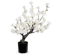 Briful Bonsai artificiale da 42 cm, fiori di ciliegio in seta in vaso nero, 42 cm, fiori artificiali bianchi per casa, soggiorno, mensola