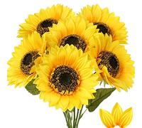 Briful Confezione da 6 Girasoli Artificiali, 17,8 cm, Grandi Teste in Seta, Altezza 66 cm, Fiori Finti per Centrotavola, Casa, Ufficio, Decorazione per Matrimoni