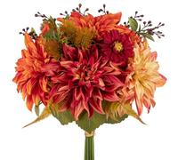Briful Fiore artificiale, mazzo di fiori artificiali, set da 2 pezzi, bouquet di rose di ortensia, altezza 30 cm, pianta decorativa per composizioni di festa o matrimonio (arancione rosso, 1 pezzo)
