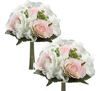 Briful Fiore artificiale, mazzo di fiori artificiali, set da 2 pezzi, bouquet di rose di ortensia, altezza 30 cm, pianta decorativa per composizioni di festa o matrimonio