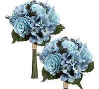 Briful Fiore artificiale, mazzo di fiori artificiali, set da 2 pezzi, bouquet di rose di ortensia, altezza 30 cm, pianta decorativa per composizioni di festa o matrimonio