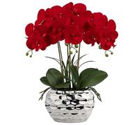 Briful Orchidea artificiale da 43,2 cm, bonsai, fiori finti decorativi, in velluto, con vaso in ceramica argentata, per centrotavola, soggiorno, decorazione per la casa