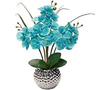 Briful Orchidea artificiale in seta da 52,8 cm, in vaso di ceramica argentata, fiori di orchidea di seta blu, fiori artificiali Phalaenopsis per matrimoni, tavolino da caffè, centrotavola, decorazione