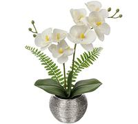 Briful Orchidea artificiale Piante di orchidea bianca Real Touch Fiori Artificiali Phalaenopsis Orchidea Steli in Argento Ceramica Vaso di Orchidea Falso Fiori per la decorazione