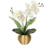 Briful Orchids Artificial Flowers 13'' Fake Orchid Flowers in Gold Ceramic Vase Silk Phalaenopsis White Orchid Flowers for Home Office Wedding Party Table Centerpiece Decor