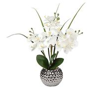 Briful Phalaenopsis - Pianta artificiale per orchidee, 52,8 cm, in vaso in ceramica argentata, per matrimonio, tavolo da pranzo, orchidea bianca realistica fiori finti