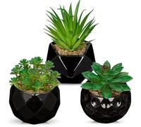 Briful Set di 3 piante grasse artificiali in vaso di ceramica nera, piccole piante artificiali finte per tavolo, pianta grassa decorativa per bagno, camera da letto, decorazione per la casa