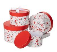 Briful Set di 4 scatole regalo rotonde di lusso con coperchio, confezione regalo rossa e bianca con nastro, piccole scatole regalo in cartone annidato, per compleanni, matrimoni, anniversari, Natale e