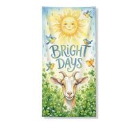 Bright Days - Copertura decorativa per porta, motivo sole gioioso e capra, decorazione per porta d'ingresso, per interni ed esterni, festival primaverili, forniture per vacanze 91 x 183 cm