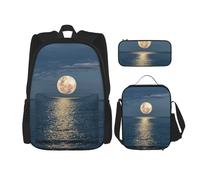 Bright Moon at Sea Hippie School Bag Pencil Case Lunch Bag Combinationbackpack for Kids School Bookbag