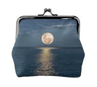 Bright Moon at Sea Stampa Hippie Doppia Chiusura Telaio in Metallo Pelle Kiss Lock Change Pouch Portafoglio per Donna con Chiavi, Piccoli Portafogli, Nero , Taglia unica