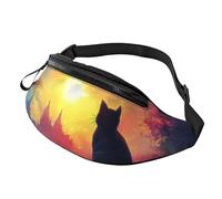 Bright Moon - Marsupio unisex con motivo gatto nero e misura regolabile, motivo notte stellata, borsa a tracolla stampata alla moda per genitori, borsa a scatto rapido per gli elementi essenziali del