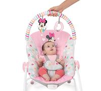 Bright Starts Disney Baby Sdraietta Minnie Mouse Forever Besties, Sedia con Vibrazioni Rilassanti, Arco di Gioco, 2 Giocattoli, Imbracatura a 5 Punti, Rosa, Neonato 0-30 Mesi Fino a 18 Kg