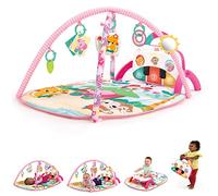 Bright Starts, Groovin' Kicks 4 in 1 - Tappetino da gioco per pianoforte e tamburo, motivo floreale, con 2 barrette giocattolo, neonato+
