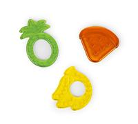 Bright Starts, Juicy Chews Confezione da 3 Massaggiagengive Testurizzati - Anguria, Ananas, Banana - Senza BPA, Unisex, 3+ mesi