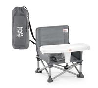 Bright Starts, Rialzo per sedia portatile Pop ‘N Sit, per uso interno/esterno, sedile da pavimento con vassoio, grigio, 6 mesi-3 anni