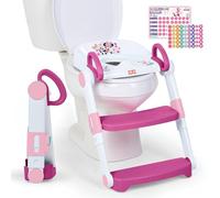 Bright Starts, vasino pieghevole Disney Minnie Mouse con scaletta per bambini con sgabello e maniglie, facile da piegare, include tabella adesiva per imparare a usare il vasino, 18 m - fino a 22,7 kg