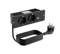 BrightArk Angolare Multipresa Elettrica con 2 USB C 20W, Ciabatta con Interruttore a 2 Prese, PD 10W USB A, 10A/2400W, ciabatta integrata Presa da Tavolo per mobili da tavolo o piani di lavoro, nero