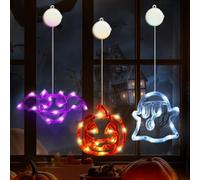 BrightArk Decorazioni di Halloween Luci per Finestre con Ventose, 3 pezzi con Zucca, Pipistrello e Fantasma, per Decorazioni di Halloween per Finestre