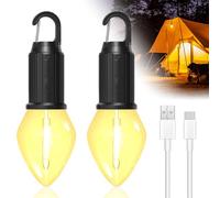BrightArk Lampada da Campeggio Portatile Ricaricabile con Gancio, Lampada da Campeggio LED, 3 Modalità di Luminosità Regolabile, IP65 Impermeabile, Campeggio Portatile per Tenda,Luce Emergenza,2 Pezzi