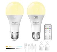 BrightArk Lampadina LED E27 Ricaricabile USB Con Telecomando, 3 Temperature di Colore Dimmerabile Lampadina Ricaricabile E27 per Luce di Emergenza Casa ed Esterni (2 Pezzi)