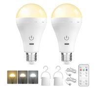 BrightArk Lampadina LED E27 Ricaricabile USB Con Telecomando, 3 Temperature di Colore Dimmerabile Lampadina Ricaricabile E27 per Luce di Emergenza Casa ed Esterni (2 Pezzi)