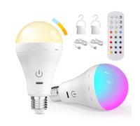 BrightArk Lampadina Ricaricabile E27 USB Con Telecomando, RGB 12+3 Temperature di Colore Dimmerabile Lampadina LED E27 Ricaricabile per Luce di Emergenza Casa ed Esterni (2 Pezzi)