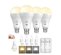 BrightArk Lampadine ricaricabili con telecomando, 3 colori + 10% -100% dimmerabile, lampadina ricaricabile USB con touch control B22 A70 LED per interni/esterni/campeggio (confezione da 4)