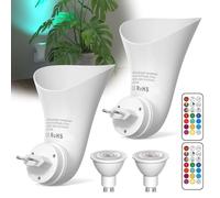 BrightArk Plugin GU10 Lampada a Parete con Faretto Uplighter - 360° Rotabile, 13 Colori, Luce Dimmabile con Funzioni Timer e Memoria, Spot Luminosi, Presa di Corrente, Lampadina LED Inclusa, Pack di 2