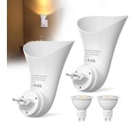 BrightArk Plugin GU10 Lampada a Parete con Faretto Uplighter - 360° Rotabile, Luce Calda 3000K, Spot Luminosi, Economia Energetica, Presa di Corrente, Lampadina LED Inclusa, 2 pezzi