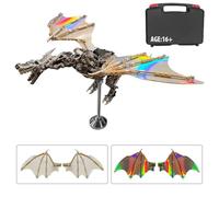 BrightBud Puzzle in metallo 3D per adulti, modello fai da te con drago meccanico in metallo 3D, con supporto in acciaio inox e ali intercambiabili, drago meccanico Steampunk, set da 600 pezzi