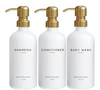 Brighter Barns Set di dispenser di shampoo e balsamo di alta qualità con pompa per shampoo, balsamo e gel doccia, accessori da bagno in bianco e oro per spa e hotel (oro)