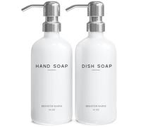 Brighter Barns - Set dispenser di sapone in vetro bianco, dispenser di sapone per mani e piatti, per lavello da cucina, set di dispenser di sapone da cucina e pompa, decorazione per cucina in