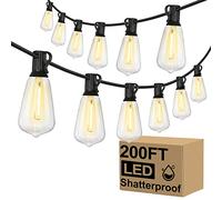 Brightever Outdoor String Lights 200FT Waterproof, Patio String Lights for Outside with 100+4 ST38 Shatterproof LED Filament Bulbs, Dimmable Hanging Lights for Christmas, Party, Cafe (2-Pack 100FT)