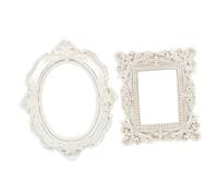 BRIGHTFUFU Cornice per Selfie Vintage in Resina Bianca Perlata, Set da 2 Pezzi Cornici Ovali e Quadrate, Decorazione per Studio Fotografico e Festa, come Regalo per Inaugurazione Casa