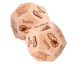 BRIGHTFUFU Dadi Decisionali per Cena in Legno 2 Pezzi, Dadi Unici Multi-lato Piccoli Angoli Arrotondati, Accessori Divertenti per Feste e Giochi di Gruppo a Casa, Bar e Ktv