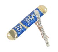 BRIGHTFUFU Mezuzah religiosa ebraica per porta di casa, in lega di zinco blu, con bordi arrotondati e superficie liscia