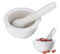 BRIGHTFUFU Pestelli e mortai per macinazione di farmaci e integratori in ceramica bianca Set di 2 ciotole rotonde strumenti da cucina pratici e design elegante