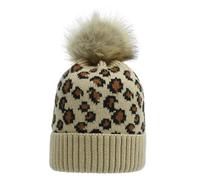 BrightGlow Berretto invernale lavorato a maglia per uomo e donna, con motivo leopardato, in acrilico, con stampa leopardata, berretto a maglia leopardata, berretto invernale unisex, cachi, Taglia