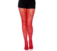 BrightGlow Calze a rete sexy da donna con fiamme a rete, calze da donna, modello Fishnet Stockings a vita alta, calze a rete Ouvert con cave Halloween, Rosso #1, Taglia unica