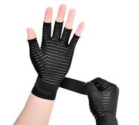 BrightGlow Guanti da artrite in rame, da donna e da uomo, senza dita, con cinghie elastiche nere, guanti a compressione in rame, per tunnel carpale, tendinite, Nero , L